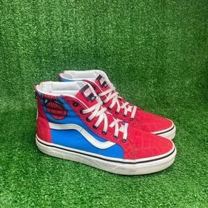 Vans SZ 6 Kids SPIDER MAN Red and Blue High-Top Sneakers